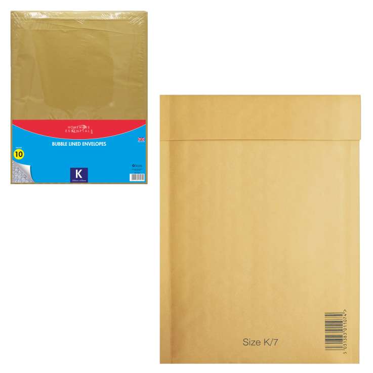 Homeware Essentials Bubble Lined Manilla Envelopes (350mm x 470mm) - Size K