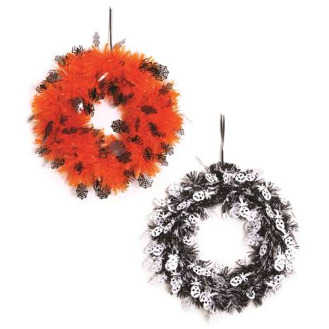 Halloween Tinsel Wreath (28cm) - Assorted Designs