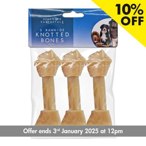 Homeware Essentials Rawhide Knotted Bones (Approx 130g/12cm) 3 Pack