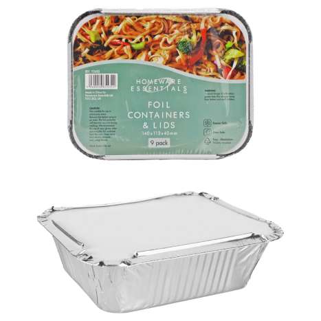 Homeware Essentials Foil Containers & Lids (14cm x 11.3cm) 9 Pack