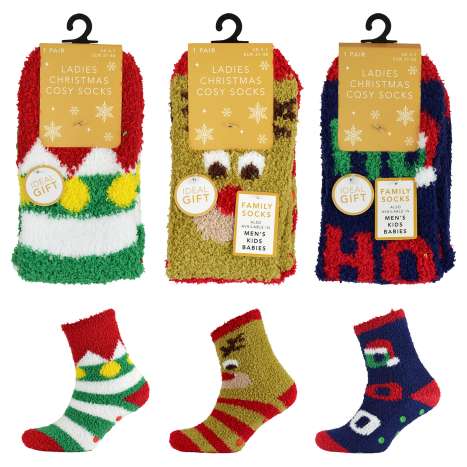 Ladies Christmas Slipper Socks (Size: 4-7) - Assorted Designs