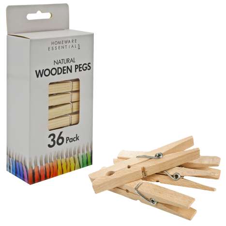 Homeware Essentials Natural Wooden Pegs 36 Pack