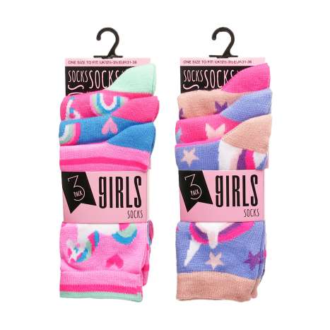 Girls Socks (Assorted Sizes) 3 Pack - Unicorns