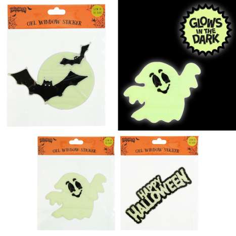 Halloween Glow in the Dark Gel Window Stickers (20cm) - Assorted