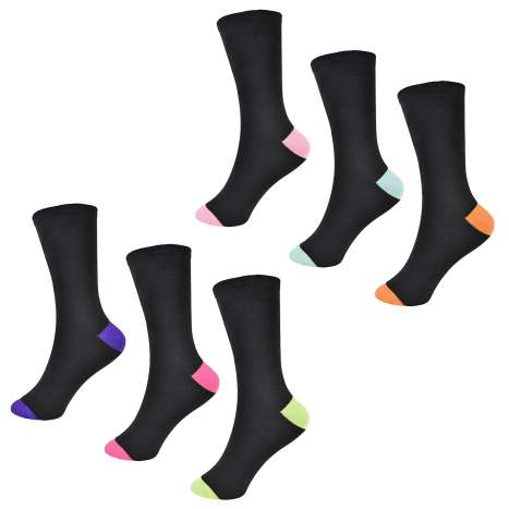 Ladies Contrast Heel & Toe Socks 3 Pack (Size: 4-7) - Assorted Colours