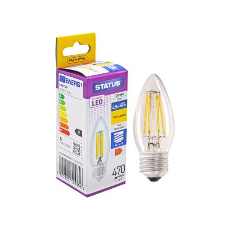 Status Filament LED Candle Light Bulb (4.5w=40w) Large Screw (E27)