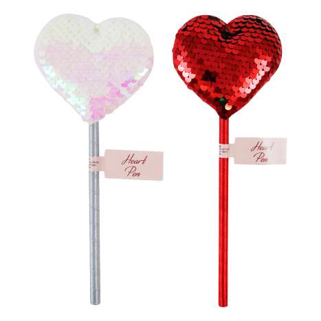 Valentine’s Day Sequin Heart Pens (21cm) - Assorted Colours