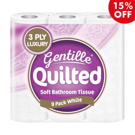 Gentille Quilted White Toilet Paper Luxury (3 Ply) 9 Pack