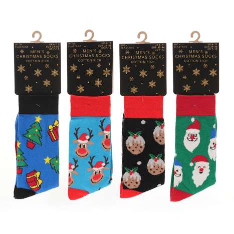 Men's Cotton Rich Christmas Socks (Size: 6-11) - Assorted Designs