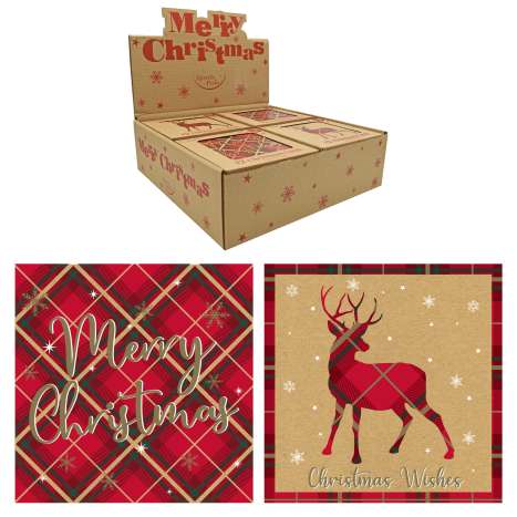 Boxed Kraft Christmas Cards In Display Box 12 Pack - Tartan