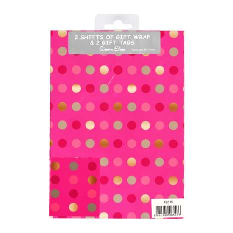 Gift Wrap 2 Pack + 2 Tags (50cm x 70cm) - Pink Dots