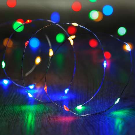 Battery Operated 50 LED Wire Pin Lights (3m) - Multi-Coloured