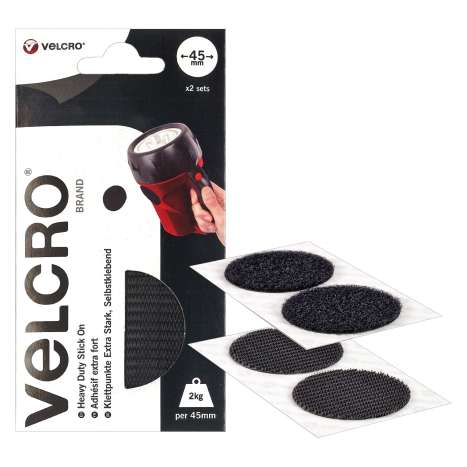 Velcro Heavy Duty Stick On Coins (45mm) 2 Pack - Black