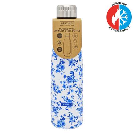 Nerthus Stainless Steel Hot & Cold Drinks Bottle (500ml) - Blue Flowers