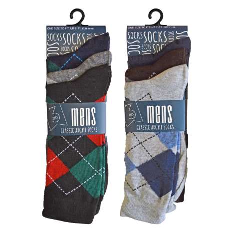 Men’s Classic Argyle Socks (Size 7-11) 3 Pack - Assorted Colours