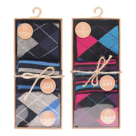 Men's Bamboo Argyle Socks Gift Box (Size 6-11) - Assorted Colours