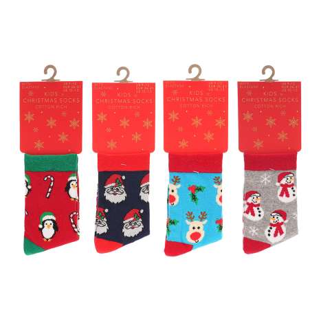 Kids Cotton Rich Christmas Socks (Size: 9-12) - Assorted Designs