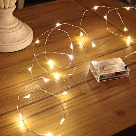 Battery Operated 50 LED Wire Pin Lights (3m)  - Warm White