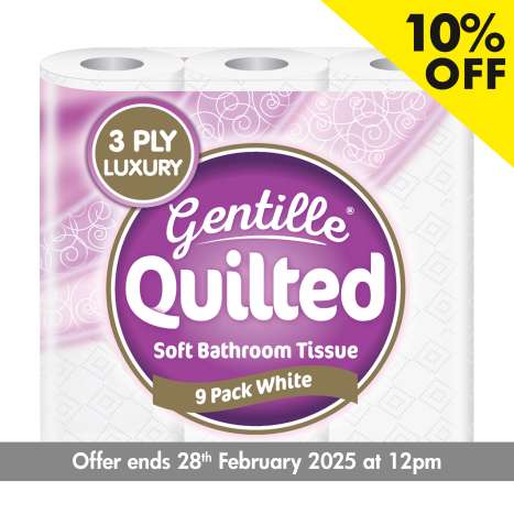 Gentille Quilted White Toilet Paper Luxury (3 Ply) 9 Pack