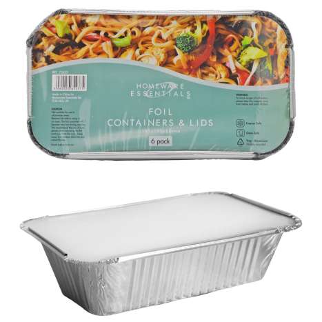 Homeware Essentials Foil Containers & Lids (10.5cm x 19.5cm) 6 Pack