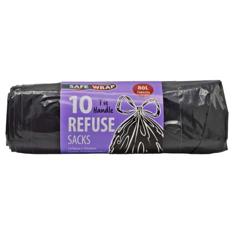 Safewrap Tie Handle Refuse Sacks (80L) - Roll of 10