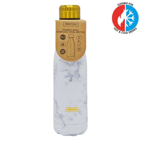 Nerthus Stainless Steel Hot & Cold Drinks Bottle (500ml) - White Marble