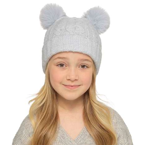 Girls Cable Hat with Pom Poms – Assorted Colours