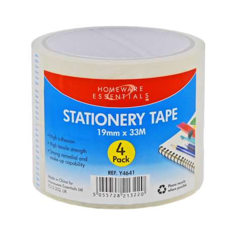 Homeware Essentials Stationery Tape (19mm x 33M) 4 Pack