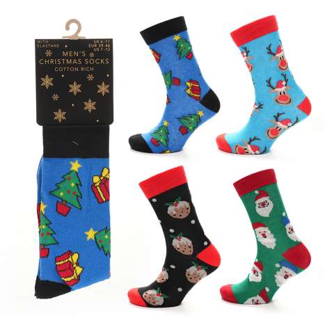 Men's Cotton Rich Christmas Socks (Size: 6-11) - Assorted Designs