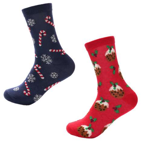 Ladies Cotton Rich Christmas Socks (Size: 4-8) - Assorted Designs