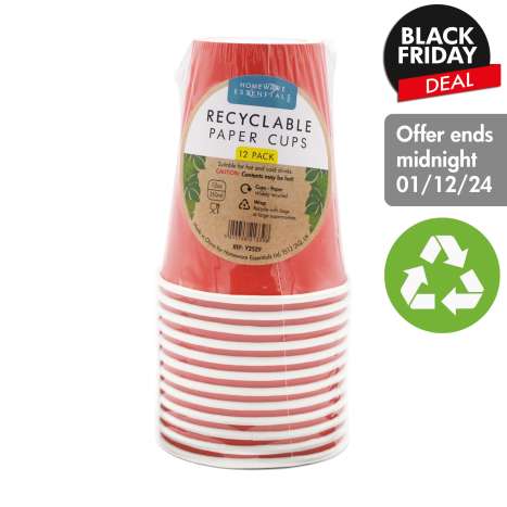 Homeware Essentials Recyclable Paper Cups (350ml) 12 Pack - Red