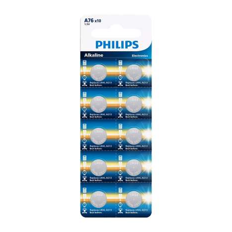 Philips 1.5V Alkaline Batteries 10 Pack - A76 (LR44/AG13)