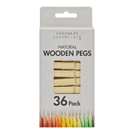 Homeware Essentials Natural Wooden Pegs 36 Pack