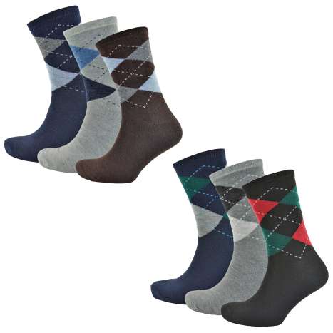 Men’s Classic Argyle Socks (Size 7-11) 3 Pack - Assorted Colours