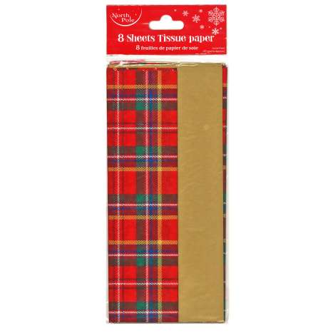 Christmas Tissue Paper 8 Sheets - Tartan