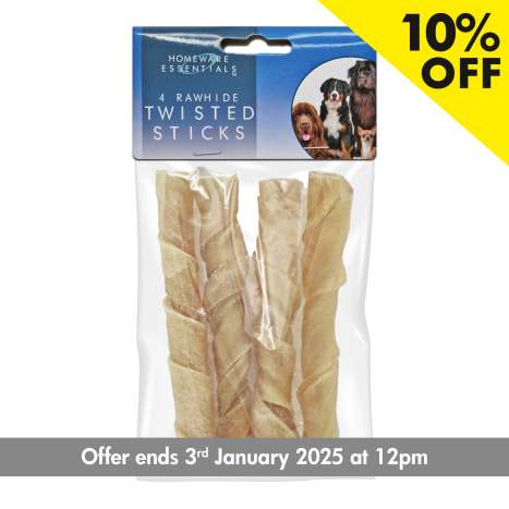 Homeware Essentials Rawhide Twisted Sticks (Approx 120g/12cm) 4 Pack