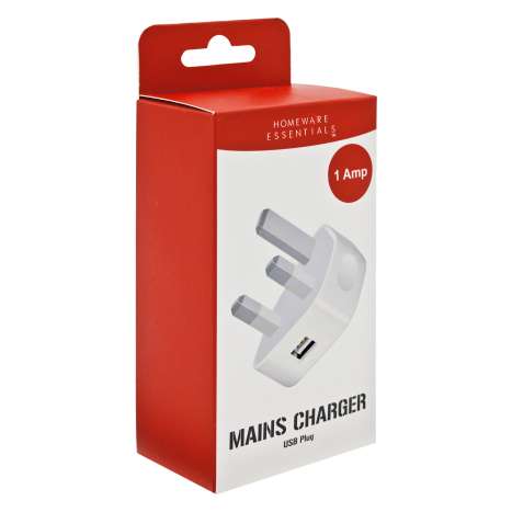 Homeware Essentials USB Plug Mains Charger