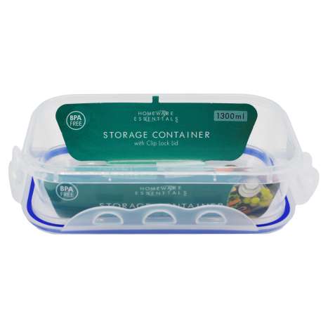 Homeware Essentials Storage Container with Clip Lock Lid (1300ml)