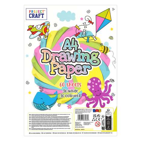 Project Craft A4 Drawing Paper (60 Sheets) - White & Coloured