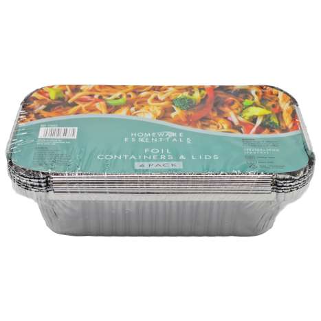 Homeware Essentials Foil Containers & Lids (10.5cm x 19.5cm) 6 Pack