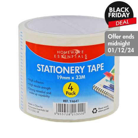 Homeware Essentials Stationery Tape (19mm x 33M) 4 Pack