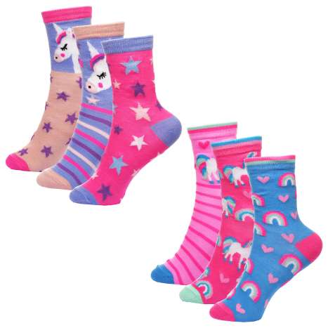 Girls Socks (Assorted Sizes) 3 Pack - Unicorns