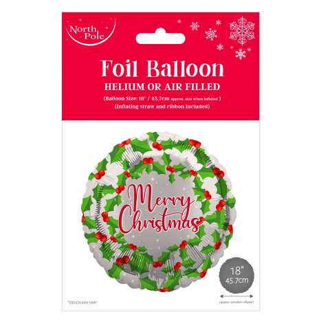 Merry Christmas & Holly 18" Foil Balloon