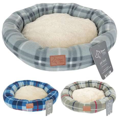 Smart Pets Tartan Fleece Pet Bed (48cm) - Assorted Colours