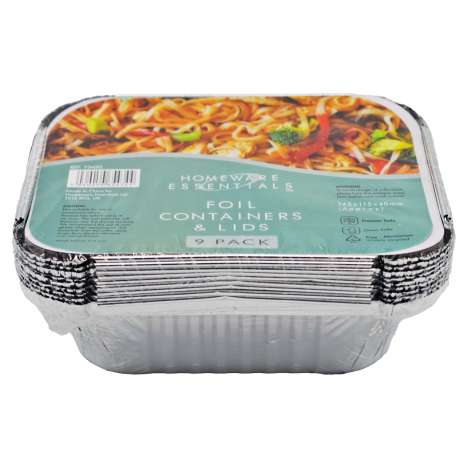 Homeware Essentials Foil Containers & Lids (14cm x 11.3cm) 9 Pack